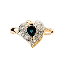 Sapphire & Diamond Heart Halo Ring 10k Gold