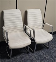 Pair of Modern Vegan Leather & Chrome Chairs
