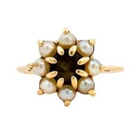 Vintage Pearl & Eagle Eye Starburst Ring 14k Gold