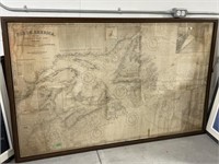 Large Framed Antique Sea Chart Of North America