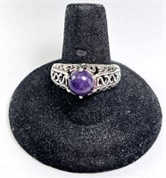 Sterling Amethyst Cabochon Ring 5 Gr Size 7.75