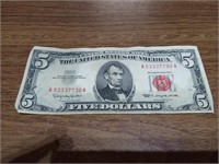 1963 $5 FIVE DOLLAR UNITED STATES NOTE RED SEAL