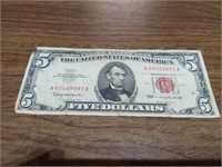 1963 $5 FIVE DOLLAR UNITED STATES NOTE RED SEAL