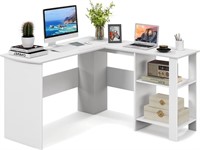 White L Shaped Desk with Storage Shelves