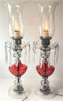 2-Ruby Glass Cut Prizm Lamps- Gilbert Lamp Company
