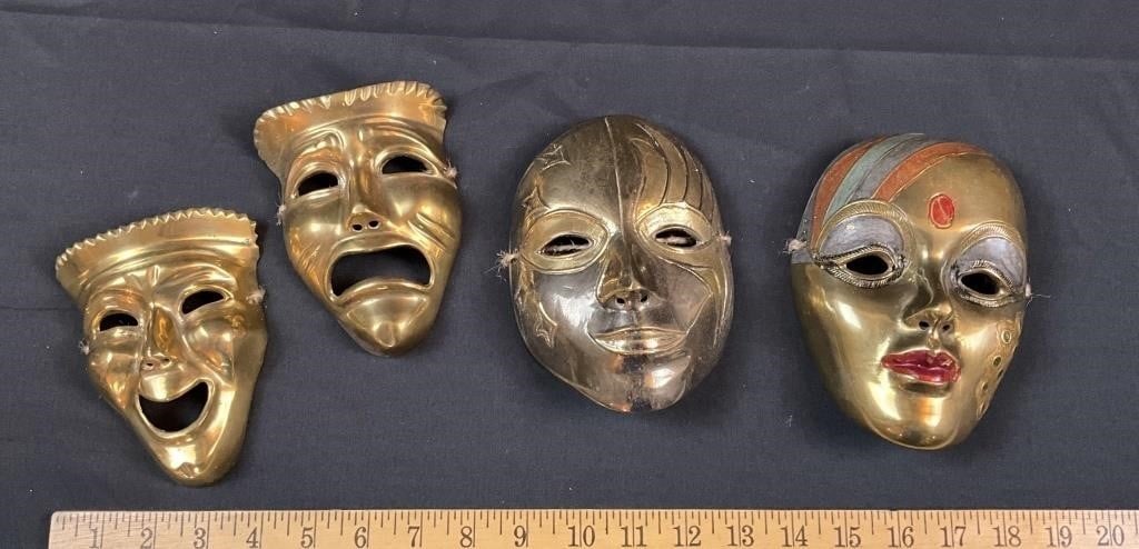 lot of 4 brass face masks