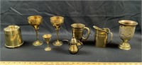 Brass pitchers, urn, chalices, etc