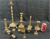Brass candlesticks, incense burners, etc