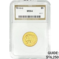 1910-D $5 Gold Half Eagle NGS MS64