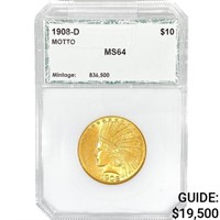 1908-D $10 Gold Eagle PCI MS64 Motto