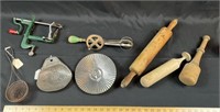 Lot of vintage kitchen items shown