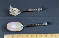 Vintage mother of pearl carved salad fork & spoon