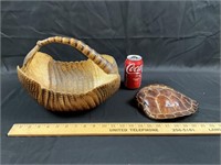 Vintage armadillo basket and turtle shell