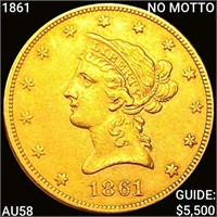 1861 NO MOTTO $10 Gold Eagle CHOICE AU