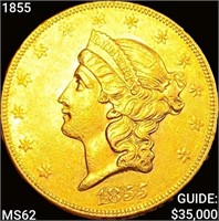1855 $20 Gold Double Eagle UNCIRCULATED