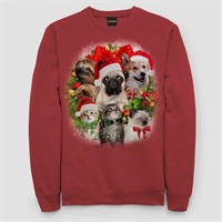 En's Dog&Cat Wreath Ugly Christmas Sweatshirt - M