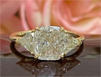 2.68 Ct Diamond Cushion Trillion Engagement Ring