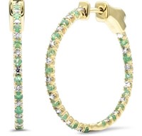 1.04 Ct Emerald Diamond Hoop Earrings 14 Kt