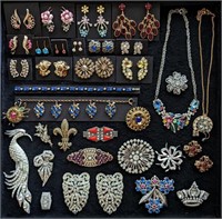 36 pc Antique Rhinestone Jewelry Lot w/ Coro