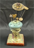 Vintage hat pins and hat pin holder