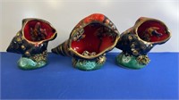 3 VALLAURIS GLAZED POTTERY CONCH SHELLS WITH