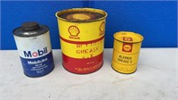 SHELL 2.5 AND SHELL 1LB, MOBIL OIL TIN