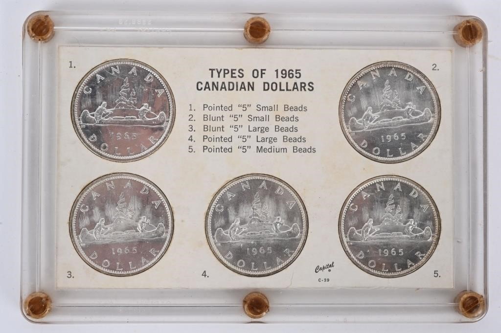5- 1965 CANADIAN SILVER DOLLAR TYPE SET