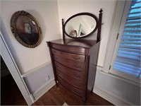 Antique Tall Dresser with Oval Beveled Mirror