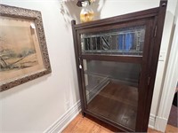 Antique Leaded Glass Single Door Display Cabinet