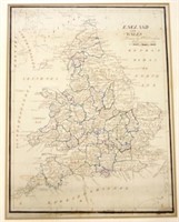 Victorian framed hand drawn map of England & Wales
