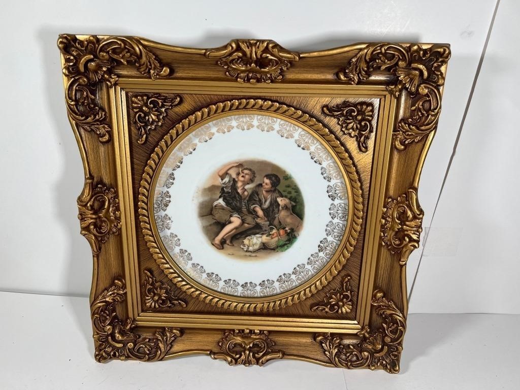 HANDPAINTED PLATE - IN GOLD TONE ORNATE FRAME