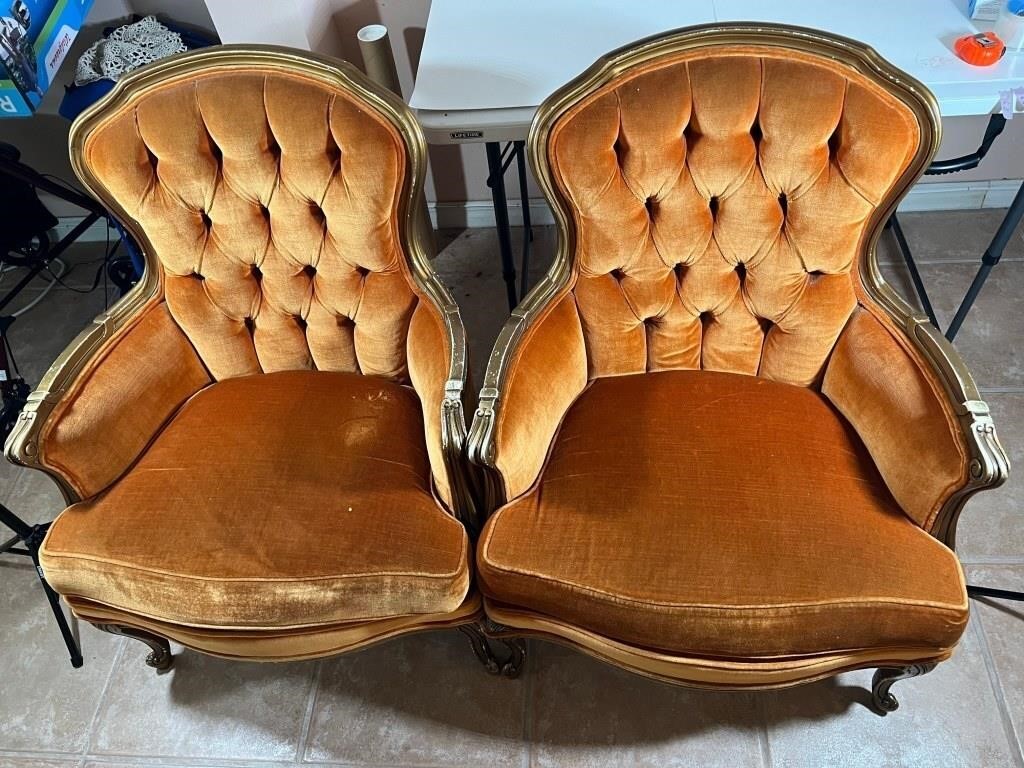ARM CHAIRS - TUFTED UPHOLSTERED - BURNT ORANGE