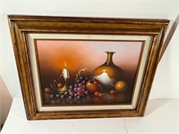 ARTWORK - OIL ON CANVAS - FRUIT & CANDLE - SIGNED