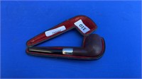 LEATHER CASED ENGLISH PIPE WITH STERLING SILVER