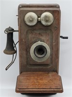 (JL) Vtg Kellogg Hand Crank Wall Telephone, 19"