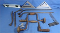 Vintage Drill Braces, Tire Irons, Speed Square