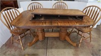 Oak Dining Table w/2 Leaves/4 Chairs-100x42x30"