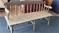 Old wood spindle back bench, 60 inches long,