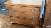 Refinished oak chest, brass handles, dove tailed
