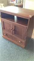 Mid century wood tv cabinet with swivel top, bay,