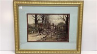 Fox Hunt with Dogs and Riders art print, triple