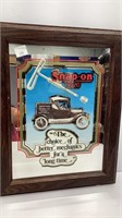 SNAP ON advertisement mirror showing 1920 car, 16