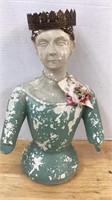 Santos lady top with metal crown, bust is ceramic