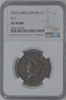 1829 Large Cent N-2 NGC XF40BN Double Liberty