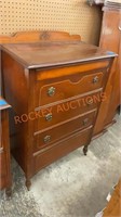 Vintage three drawer, tall dresser on casters