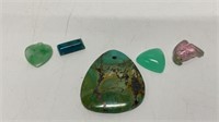 (5) pieces of stone: Jadeite heart, Chrysocolla,