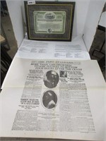 Titanic Stock Certificate w/ Newspaper Headlines