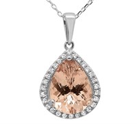 $ 2000 3.50 Ct Morganite Diamond Necklace 14 Kt