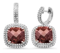 $ 4200 6.25 Ct Garnet Diamond Earrings 14 Kt