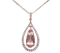 $ 3250 4.05 Ct Morganite Diamond Necklace 14 Kt